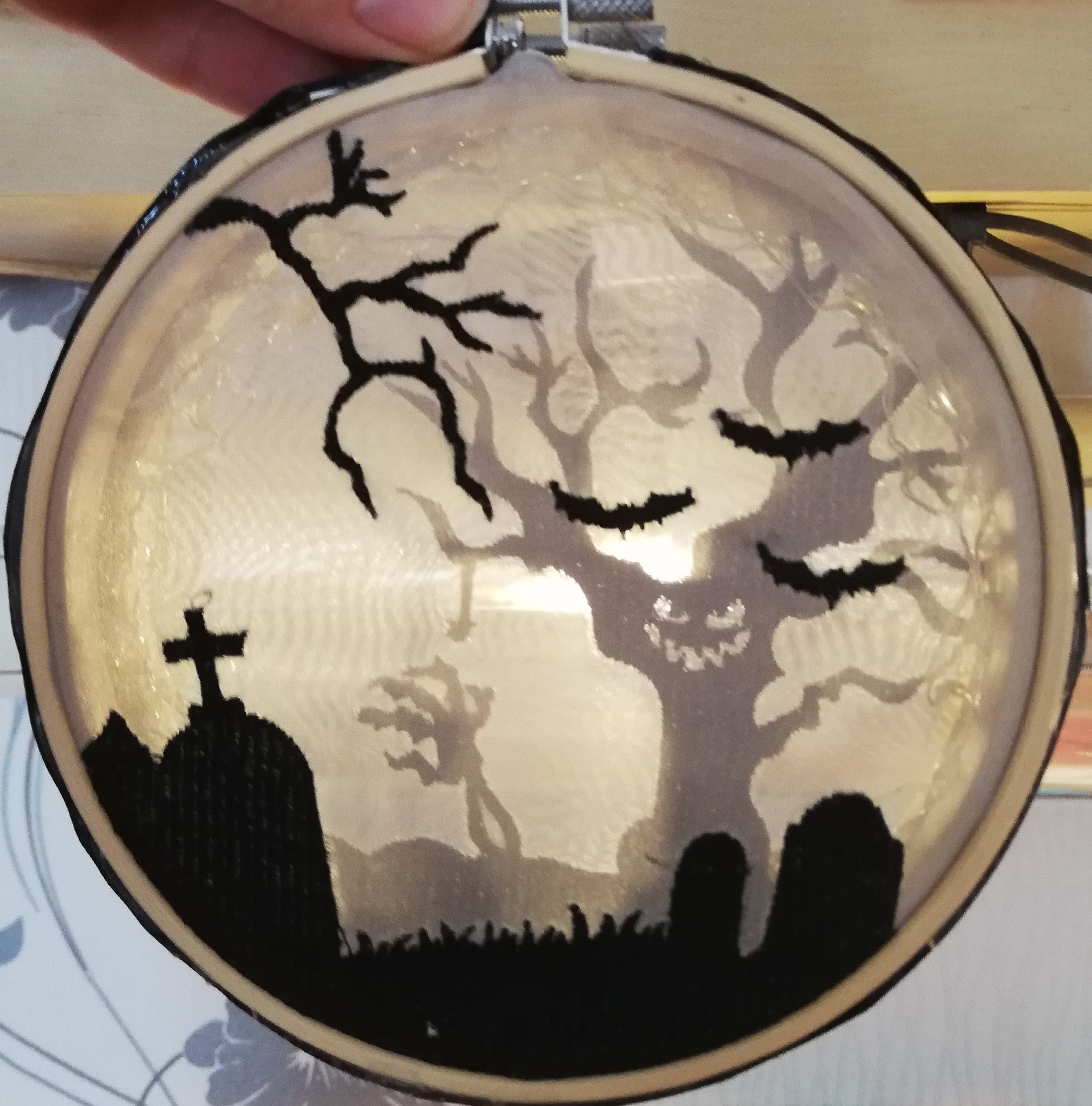 Stickdatei Shadow Box Friedhof / Halloween