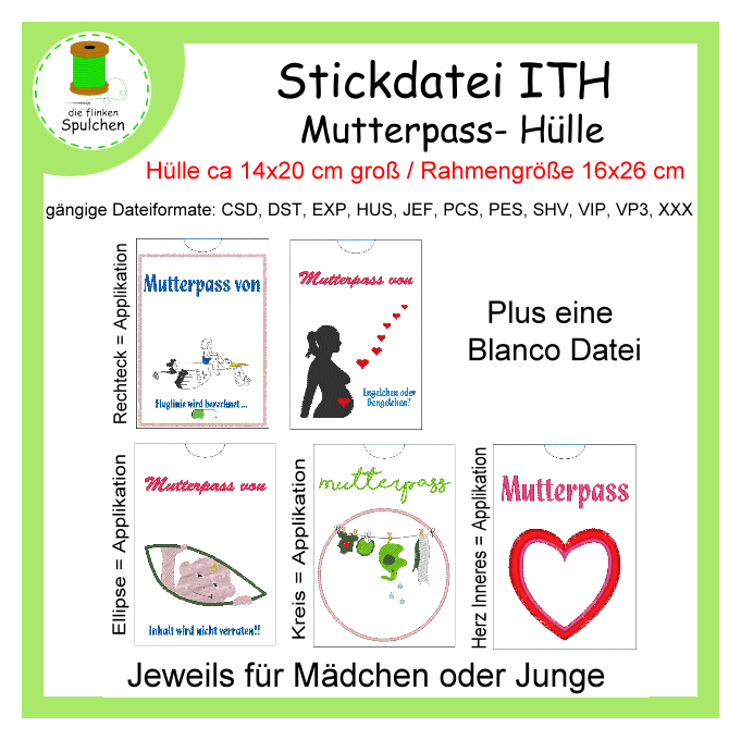 Stickdatei ITH Mutterpass Einschub Hülle