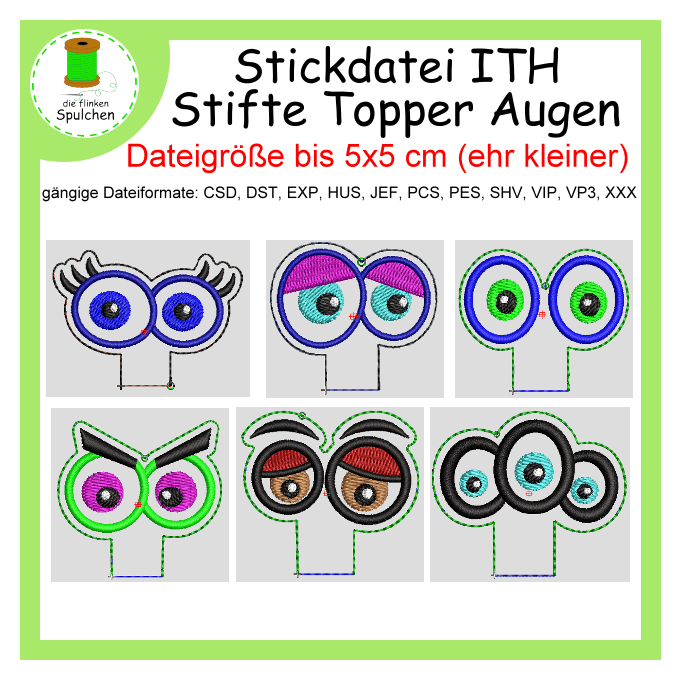 Stickdatei ITH Stifte Topper Augen Set