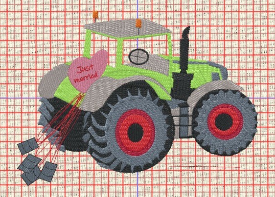 Stickdatei Vollstich Hochzeit auf dem Lande Traktor 2