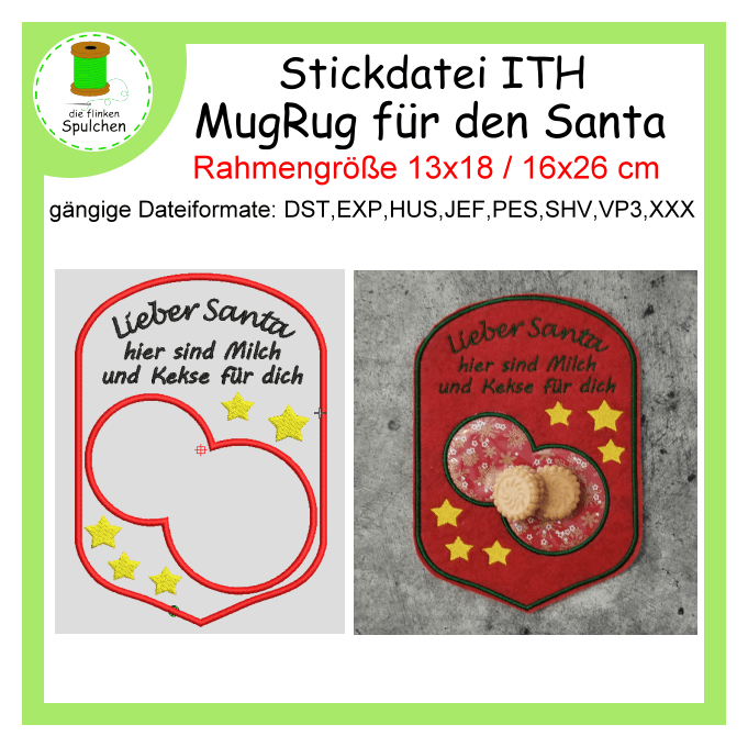 Stickdatei ITH MugRug Nikolaus oder Santa