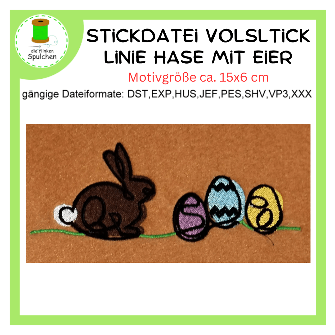 Stickdatei Hase mit Eier auf Linie