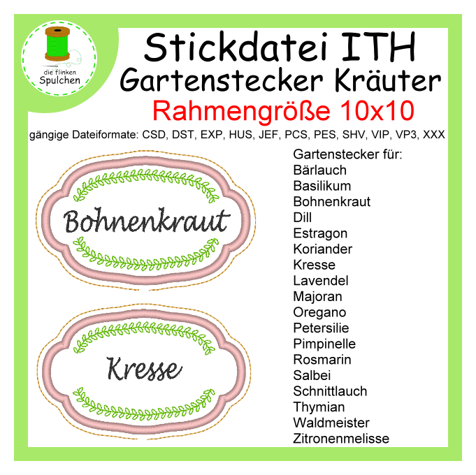 Stickdatei ITH Garten - Kräuter - Stecker Set