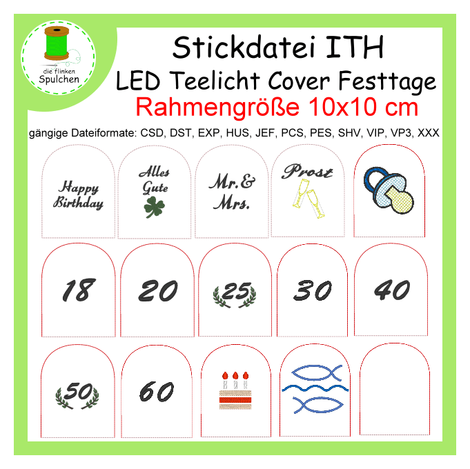 Stickdatei ITH LED Teelicht Cover Fesettage