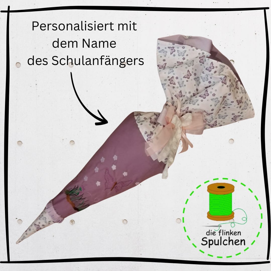 Schultüte „Schmetterlingszauber“ – ein zarter Begleiter zum Schulanfang, aus Stoff incl. Papprohling