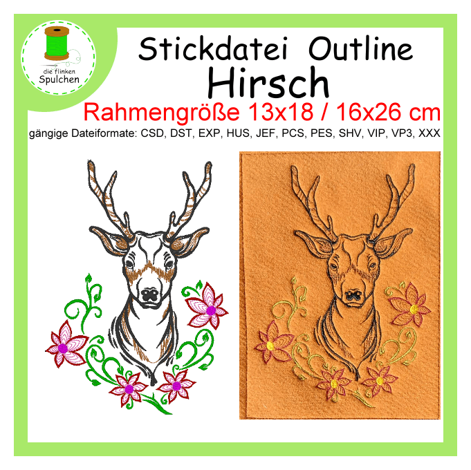 Stickdatei Outline Hirsch