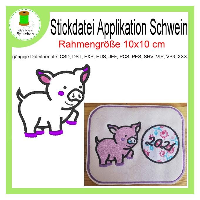 Stickdatei Applikation Schweinchen
