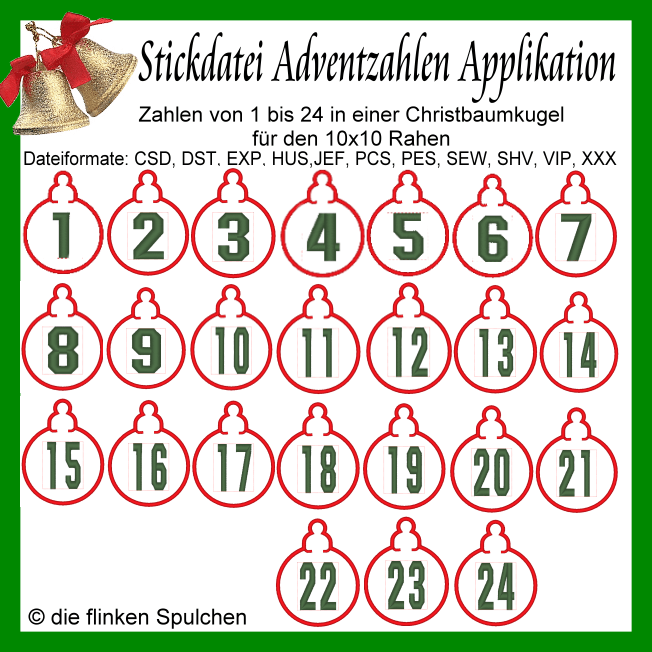 Stickdatei ITH Adventkalender Zahlen