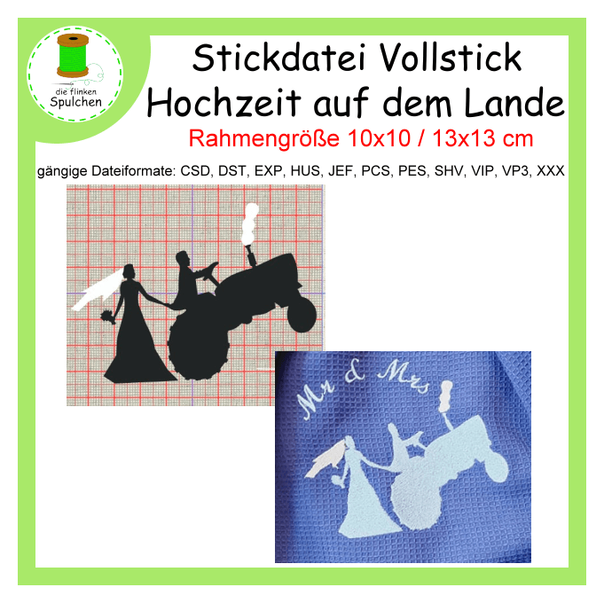 Stickdatei Vollstich Hochzeit auf dem Lande Traktor 1