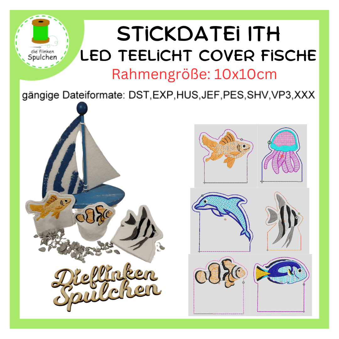 Stickdatei ITH LED - Teelicht Cover Fische