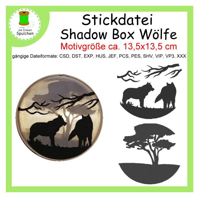 Stickdatei Shadow Box Wölfe