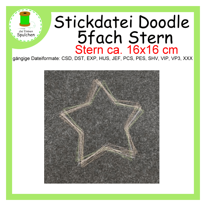 Stickdateien 5fach doodle Stern