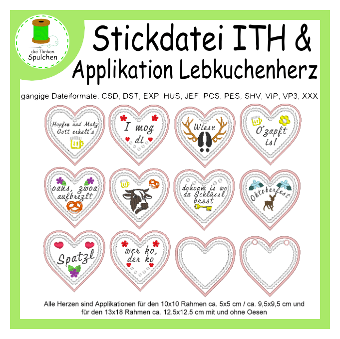 Stickdatei Applikation / Patch Lebkuchenherz Set