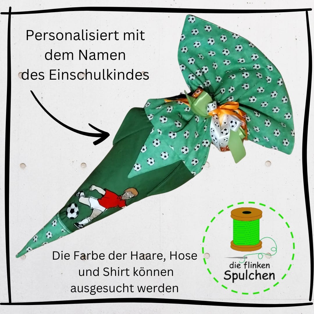 Schultüte „Fußballstar“ – personalisiert und individuell gestaltet, aus Stoff incl. Papprohling