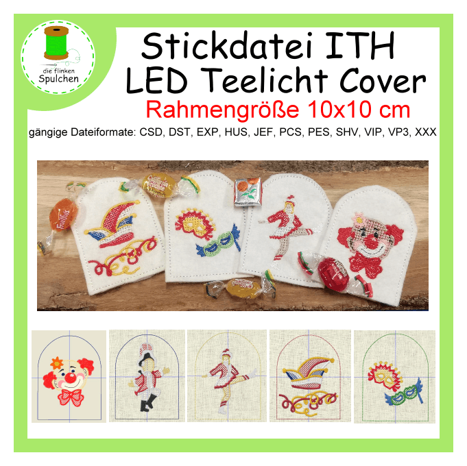 Stickdatei ITH LED Teelicht Cover Karneval