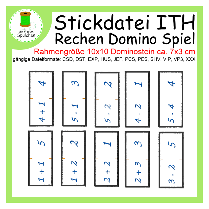 Stickdatei ITH Spiel Domino Rechnen Set