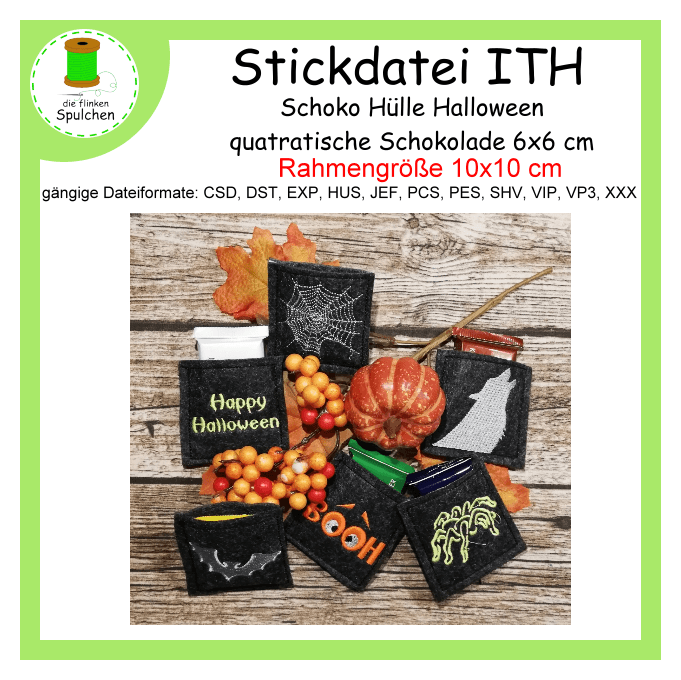 Stickdatei ITH quadratische Schoko Verpackung Halloween