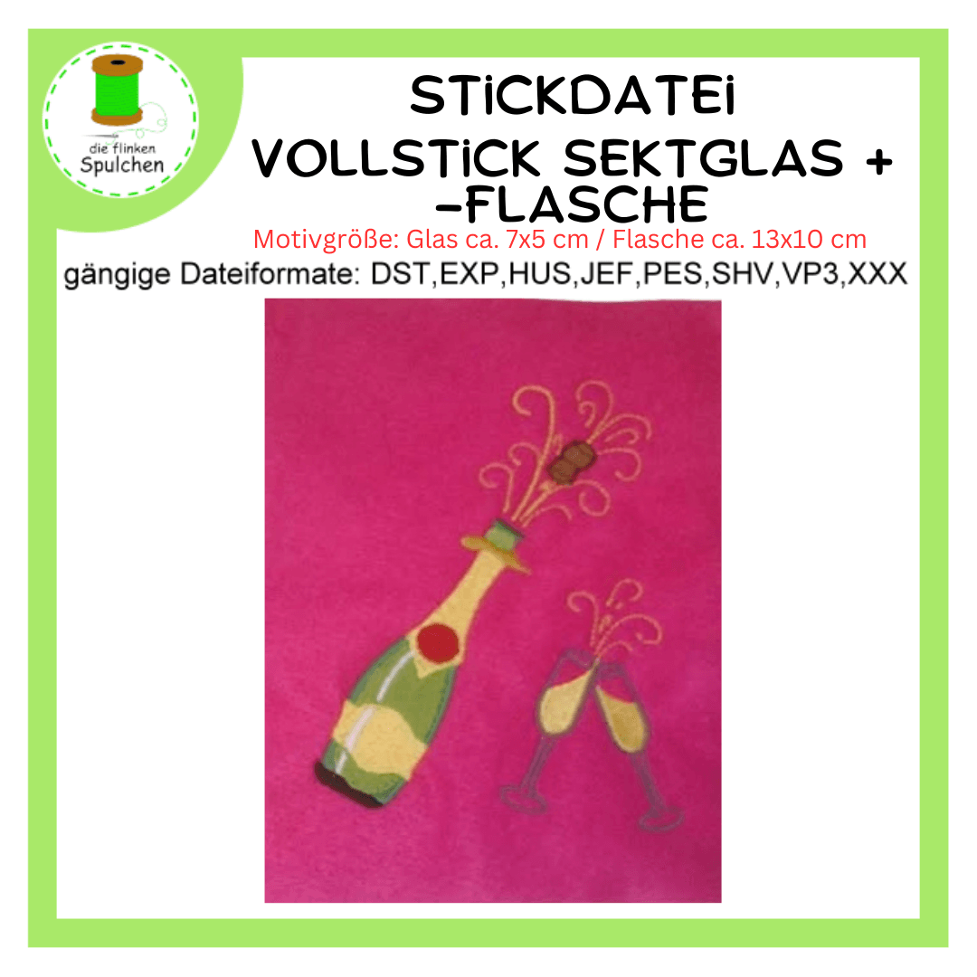 Stickdatei Vollstick Sektflasche und Sektgläser