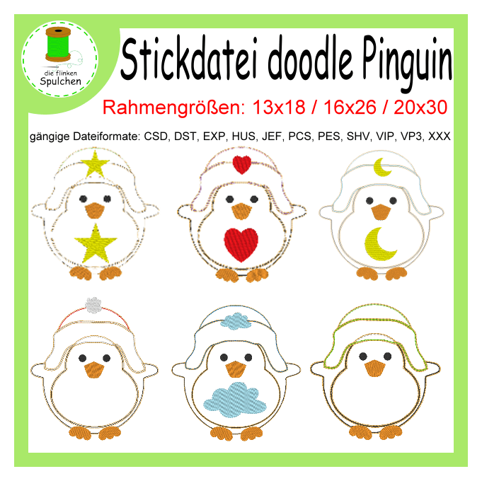 Stickdatei doodle Pinguin