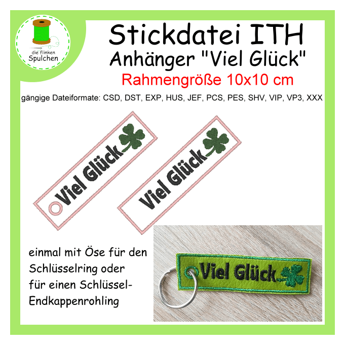 Stickdatei ITH Schlüsselanhänger "viel Glück"