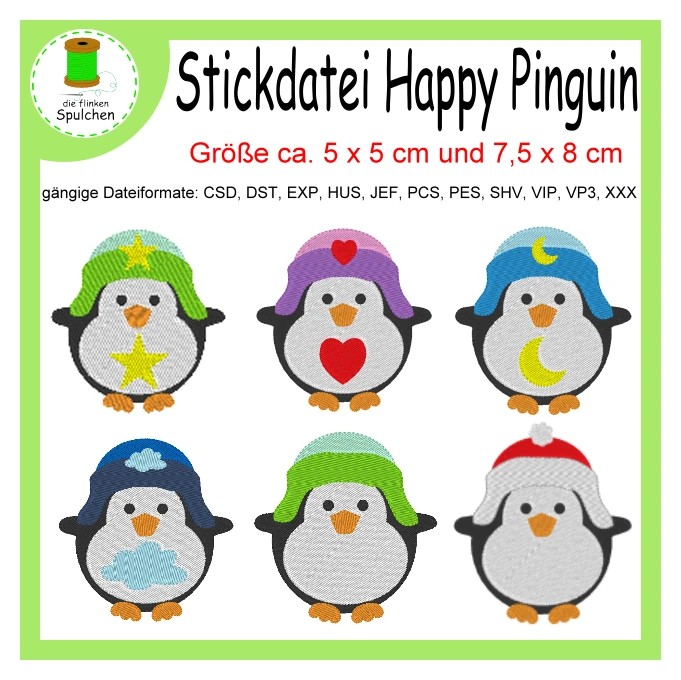 Stickdatei Happy Pinguine