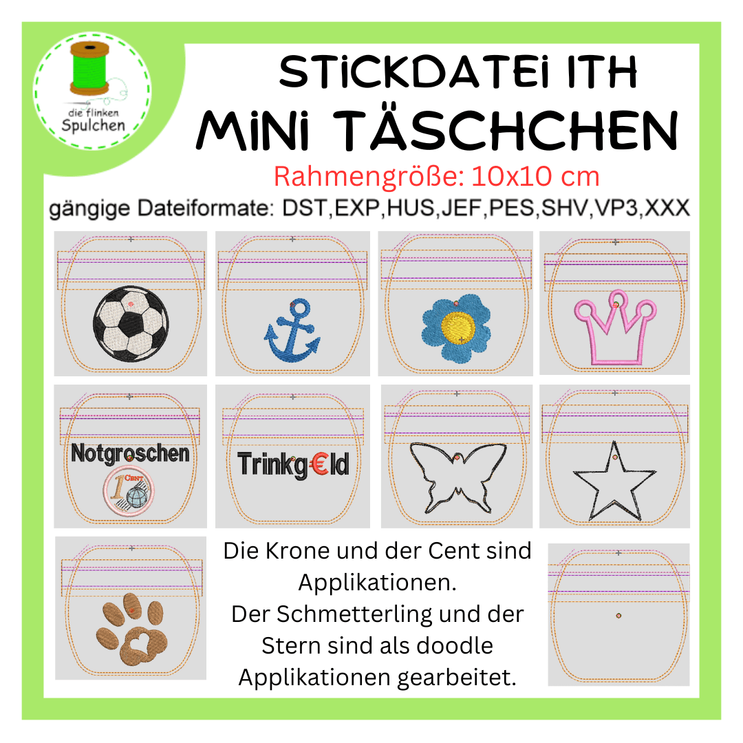 Stickdatei ITH Mini Täschchen Set