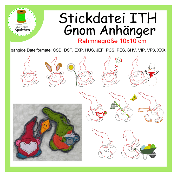 Stickdatei ITH Gnom Anhänger Set