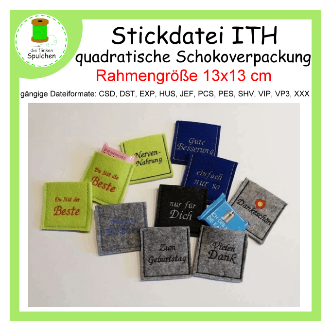 Stickdatei ITH quadratische Schoko Verpackung Set