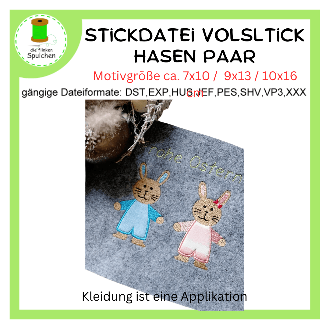 Stickdatei Vollstick Hase mit Kleidung zum Applizieren