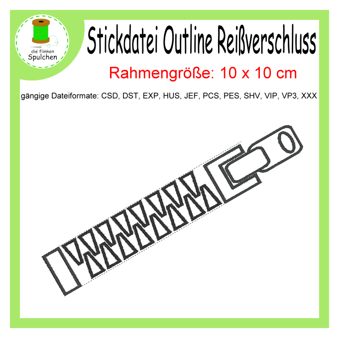 Stickdatei Outline Reißverschluss