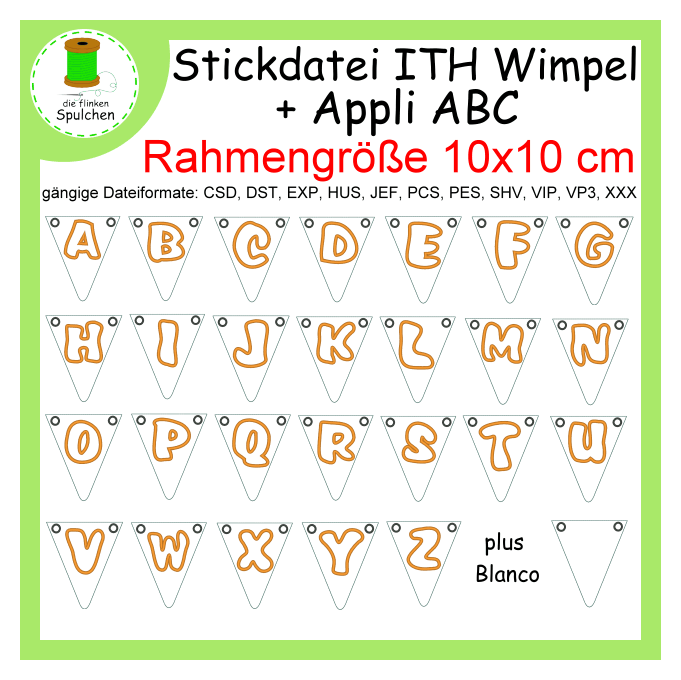 Stickdatei Wimpelkette mit  ABC / Buchstaben / Alphabet