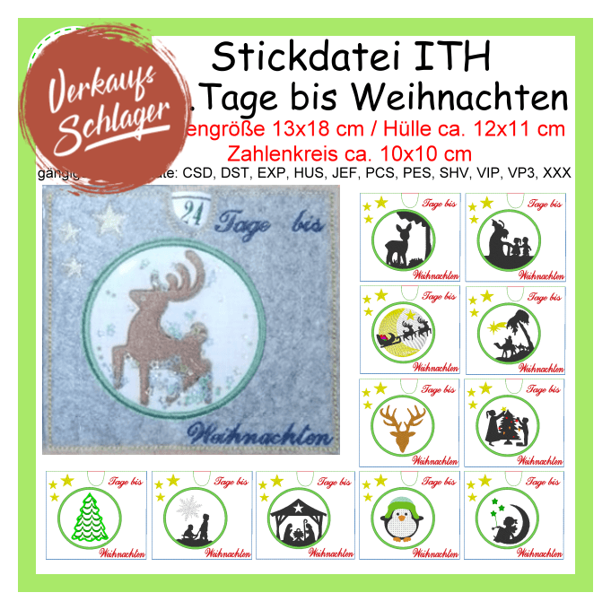 Stickdatei ITH ...Tage bis Weihnachten