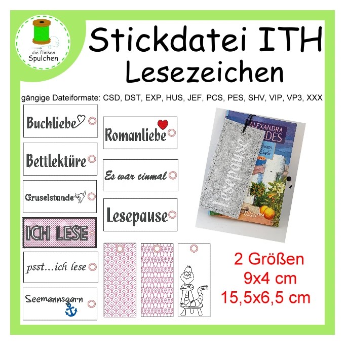 Stickdatei ITH Lesezeichen Set