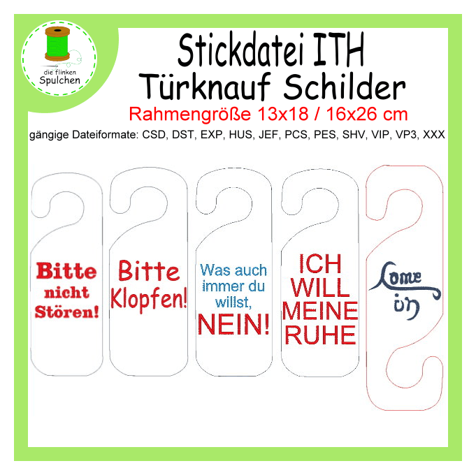 Stickdatei ITH Türknauf Schilder