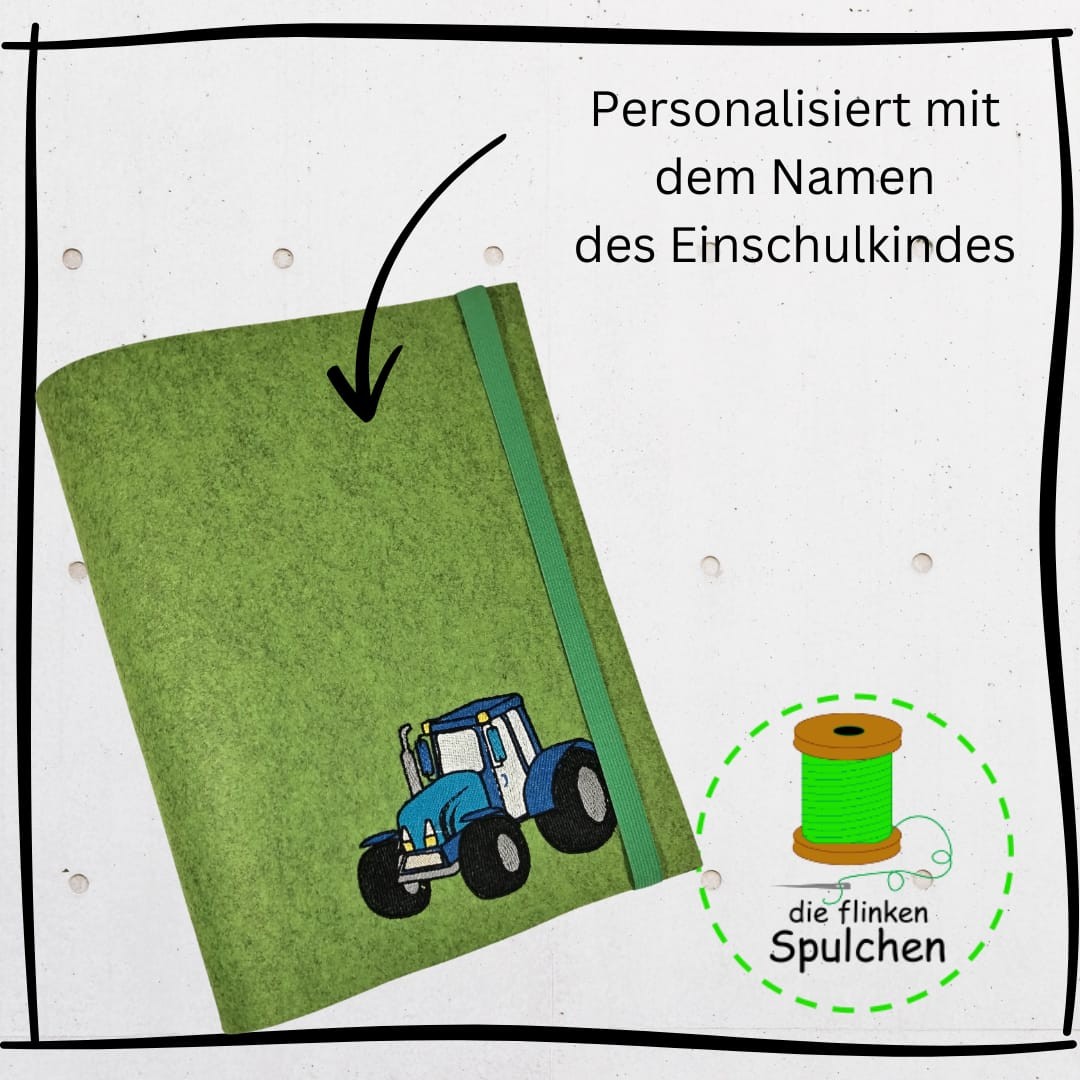 Zeugnismappe mit Traktor – personalisiert für kleine Landmaschinen-Fans