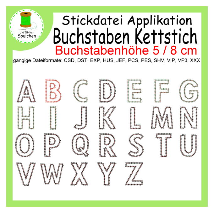 Stickdatei Applikation mit Kettstich ABC / Buchstaben / Alphabet