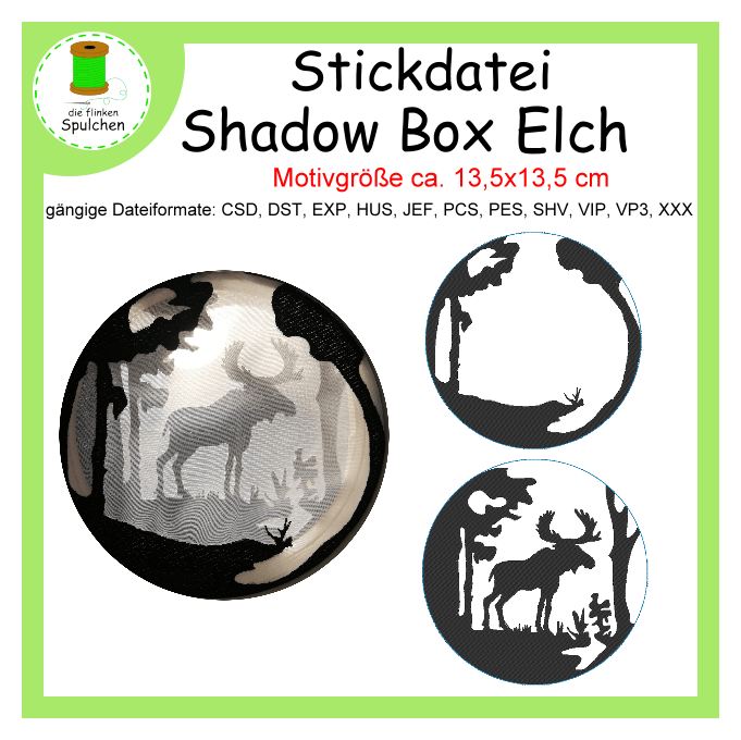 Stickdatei Shadow Box Elch