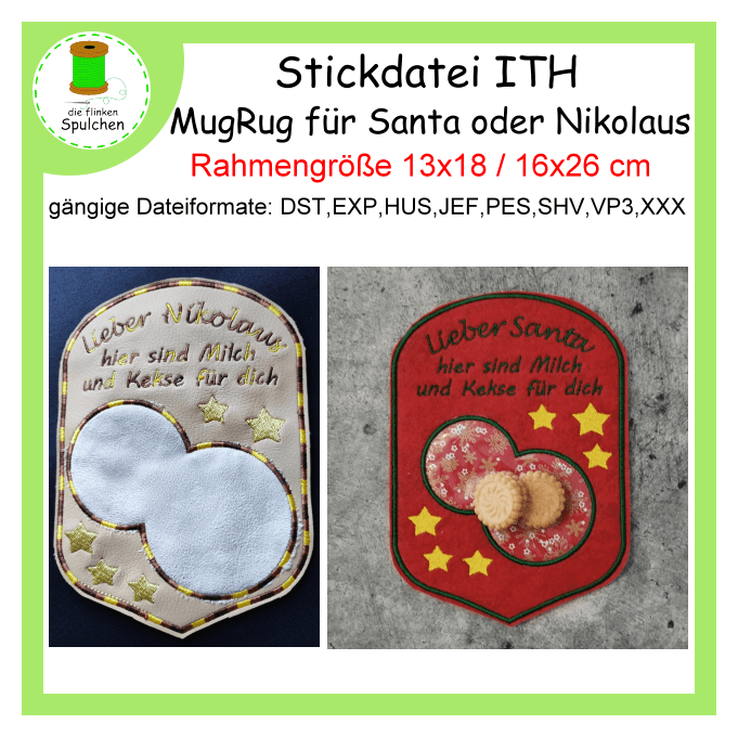 Stickdatei ITH MugRug Nikolaus oder Santa