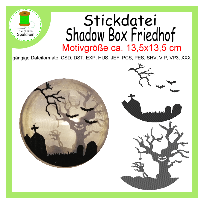 Stickdatei Shadow Box Friedhof / Halloween