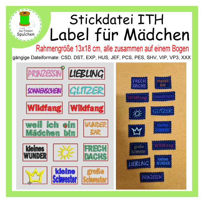 Stickdatei ITH Label für Mädchen