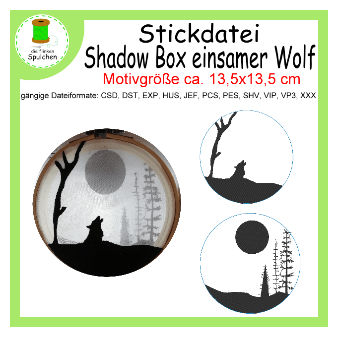 Stickdatei Shadow Box einsamer Wolf