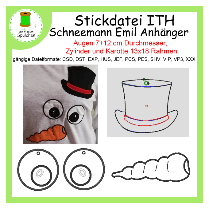 Stickdatei ITH Schneemann Emil