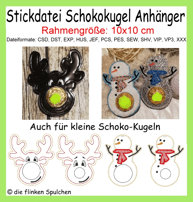 Stickdatei ITH Schoko Kugel Anhänger Weihnachten