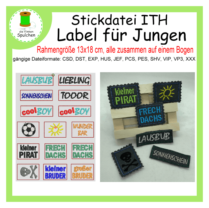 Stickdatei ITH Label für  Jungen