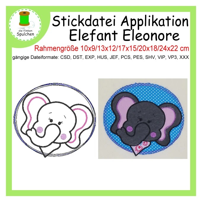 Stickdatei Applikation Elefant Eleonore
