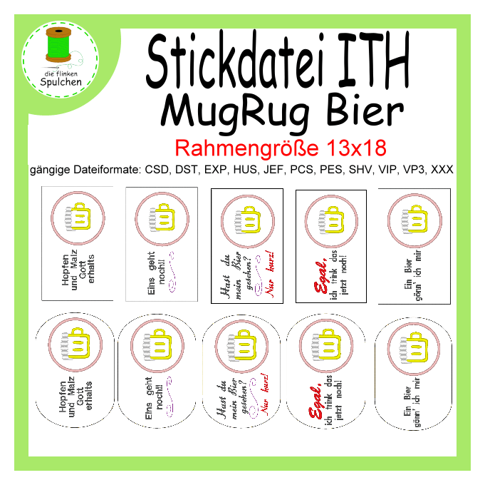 Stickdatei ITH MugRug Set Bier