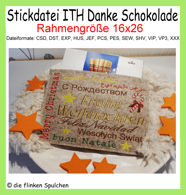 Stickdatei ITH Danke Schokolade Weihnachten