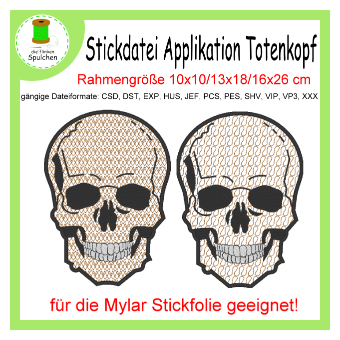 Stickdatei Applikation Totenkopf