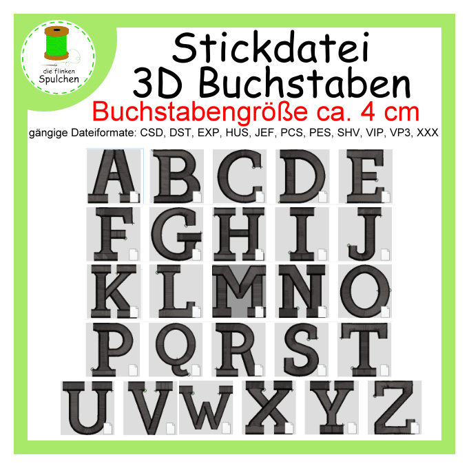 Stickdatei 3D ABC / Buchstaben / Alphabet