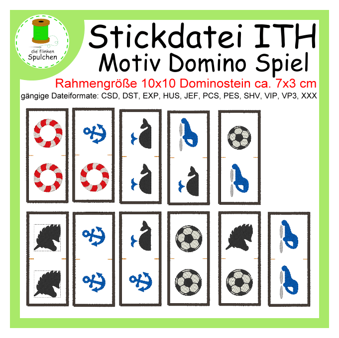 Stickdatei ITH Spiel Domino Set mit Motiven